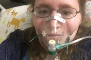 Me in the ICU breathing 10 L of oxygen through. A non rebreather mask